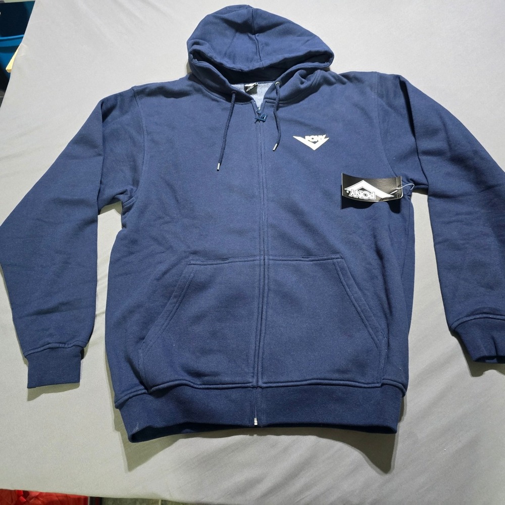 new deadstock Pony Zip Hoodie Mens Large Blue Fleece Logo Sweatshirt
